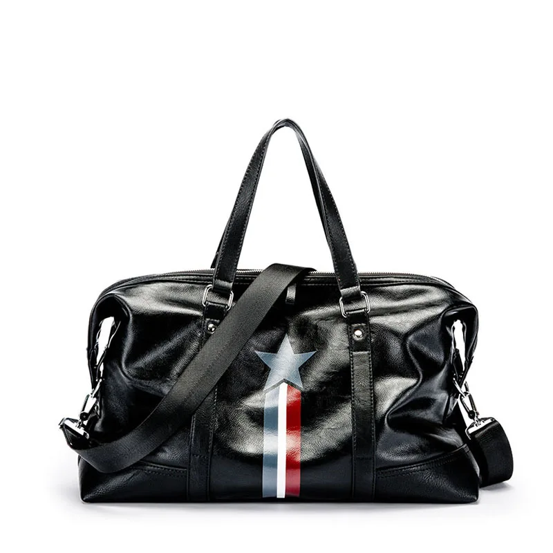 New men's personality fashion handbag PU leather large capacity travel bag
