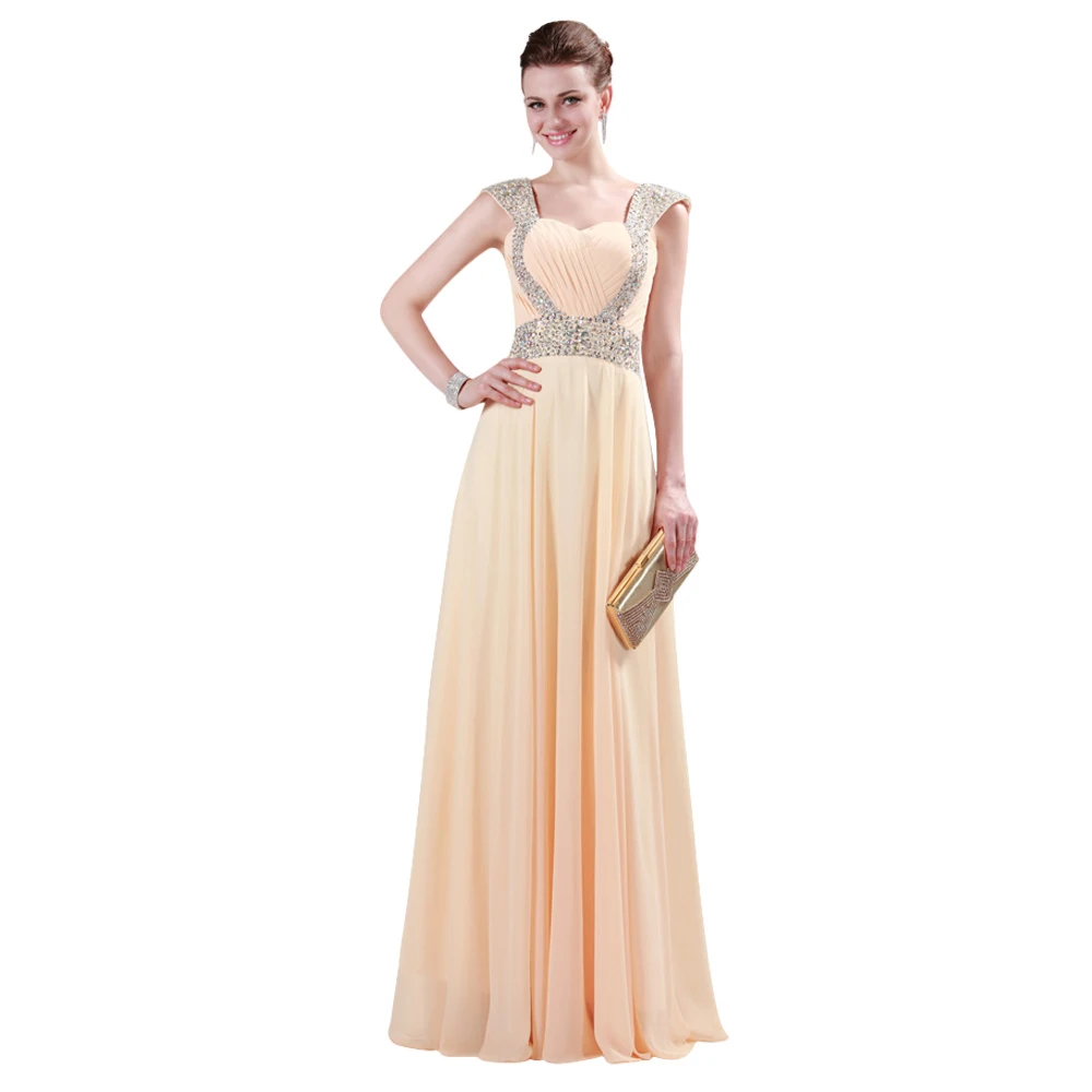 Elegant Women Cap Sleeve A Line Prom Dress 2015 Floor Length Backless Long Evening Dresses Beaded Robe De Soiree 4446 | Свадьбы и