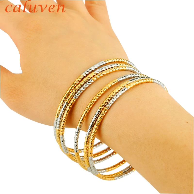 

6pcs New Gold Color Africa Jewelry Ethiopian Two-tones Color Bangle&Bracelet Dubai Bangles for Women Gifts