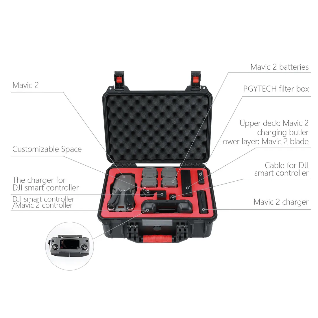 PGYTECH предзаказ большой водонепроницаемый ящик для хранения противоударный чемодан чехол для DJI Smart контроллер+ для MAVIC 2 PRO/MAVIC 2 ZOOM