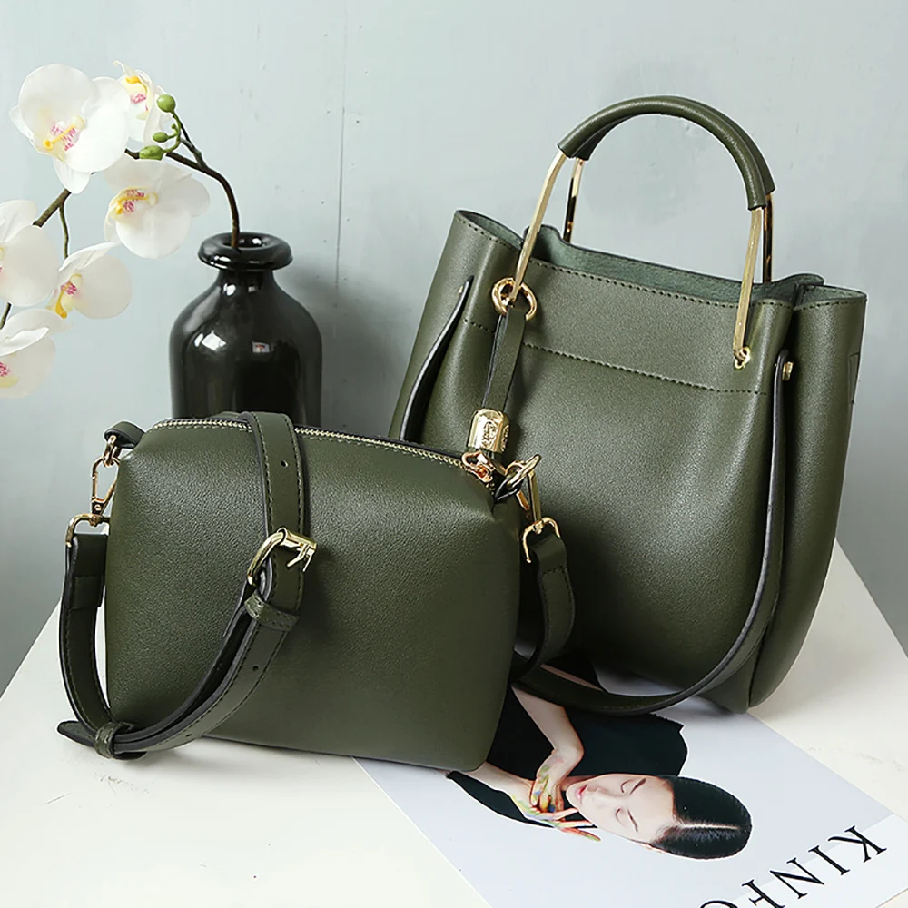 Women Simple Fashion Handbags Lady Shoulder Bags PU Leather Zipper