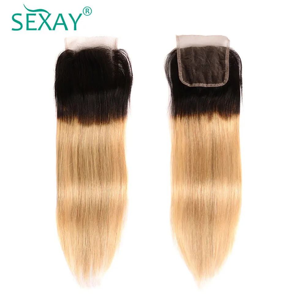 Sexay 1B/27 светлые человеческие волосы 3 пучка с закрытием Омбре бразильские прямые волосы плетение человеческие волосы пучки с закрытием