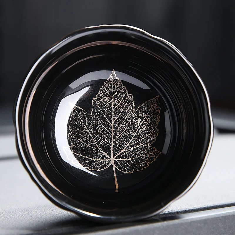 Керамическая чашка деревянная чашка с листом чаша персональный чай с китайскими характеристиками чайный набор для отдыха на открытом воздухе чашка - Цвет: Светло-серый
