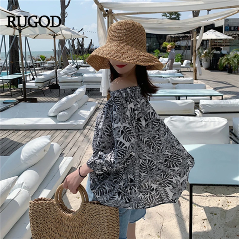 RUGOD 2019 цветочный принт для женщин рубашки для мальчиков винтажное платье с открытыми плечами slash средства ухода за кожей Шеи фонари рукава