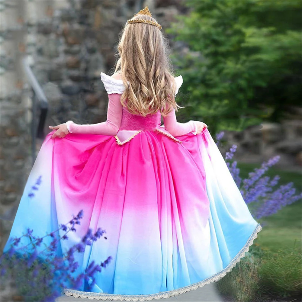 Vestido de princesa de la Bella Durmiente para niños, disfraz de carnaval, fantasía, Aurora, rosa, Navidad, nuevo