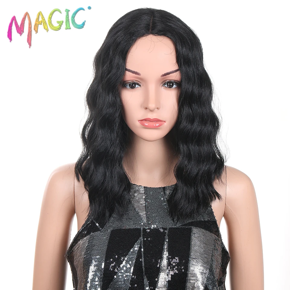 Волшебная глубокая волна 14 дюймов синтетический Синтетические волосы на кружеве парик для черных Для женщин с натуральных волос термостойкие волокна черные парики для Для женщин
