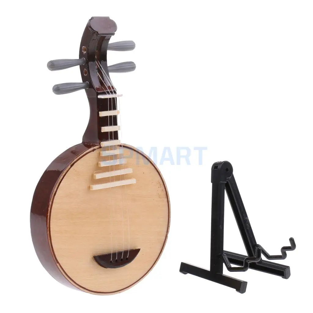 1/12 Scale Dollhouse Miniature Music Instrument Model Wood Chinese Yueqin Life Scenes Decor Dolls Accessory Model Toy