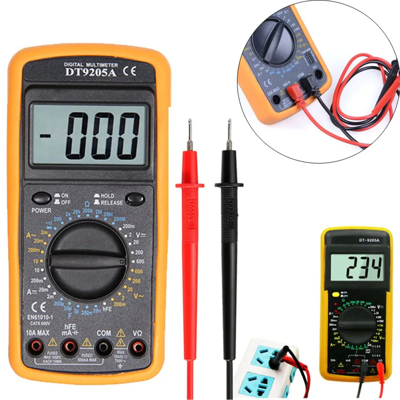 1 шт. ЖК-цифровой мультиметр-9205A AC/DC ток амперметр напряжение Сопротивление Емкость Вольт Ампер Ом метр с тестером зонд