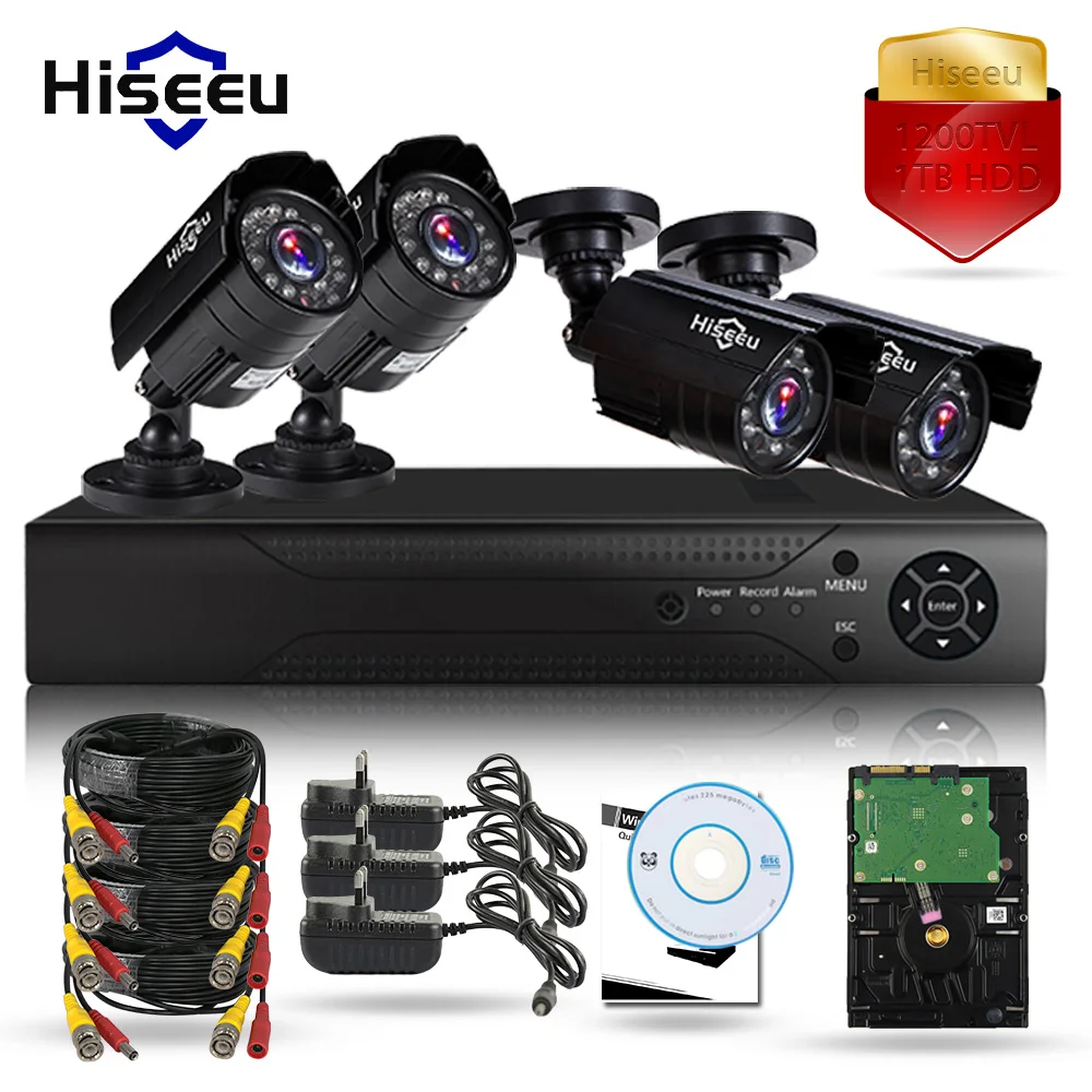 4CH CCTV KIT System HD 1200TVL=720P 1TB HDD IR Bullet Outdoor CCTV Surveillance Camera Security System HDMI VGA