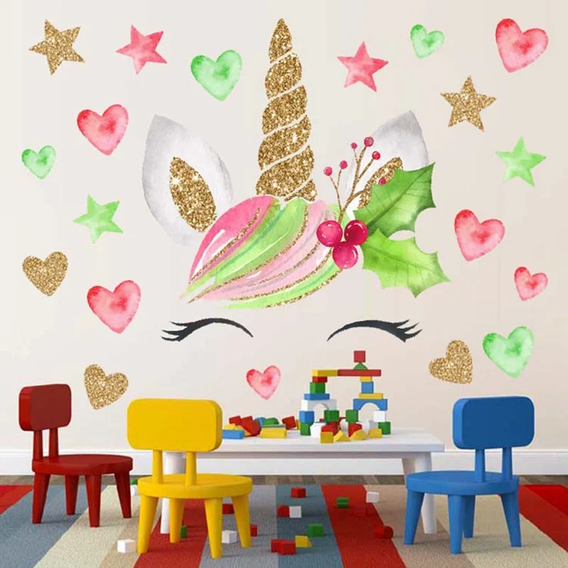 

Colorful Flower Animal Unicorn Wall Sticker 3D Art Decal Sticker Child Room Nursery Wall Decoration Home Decor