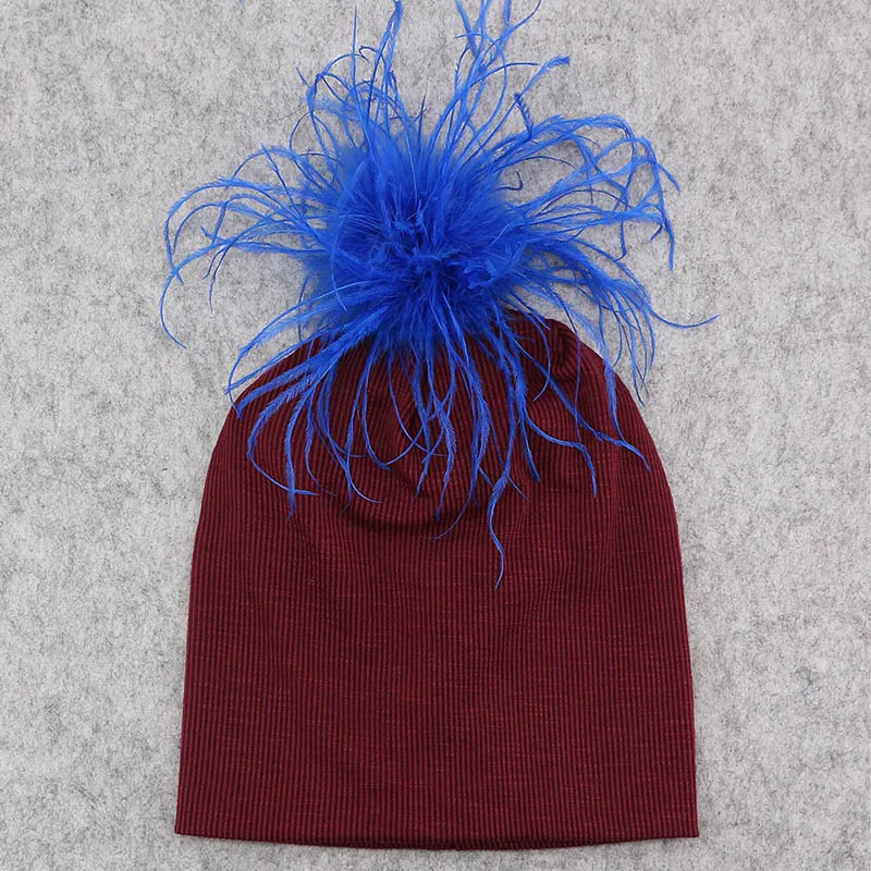GZHILOVINGL/Новинка года; стильная зимняя теплая Шапка-бини в рубчик для женщин; настоящий Страус для девочек; меховая шапка с помпонами