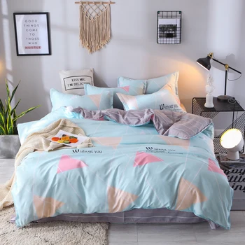 

Hot sale Bedding set Simple Cartoon Style Superfine Fiber bed linens duvet cover flat sheet Bedding Four Season Universal