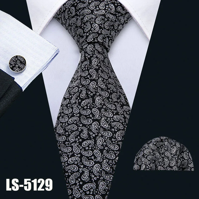 LS5129 LS-822, мужской галстук, черный, Пейсли, шелк, классический, Barry. Wang, галстук, Hanky, запонки, набор для мужчин, официальный, Свадебный, для вечеринки, для жениха - Цвет: LS5129