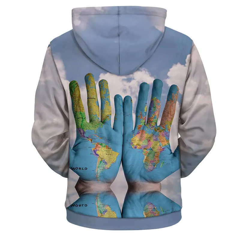 Unisex Men Hooded Sweatshirt Long Sleeve Funny Map 3D Print Pullover Tops