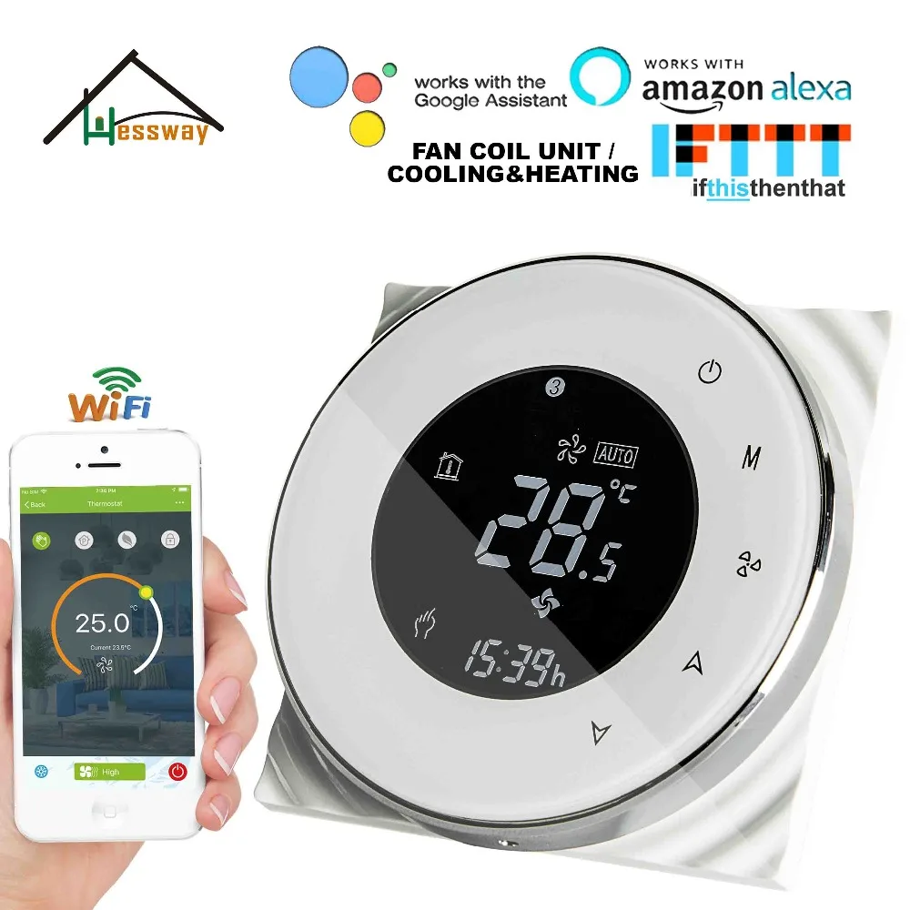 

HESSWAY центральный охлаждающий нагревательный термостат WIFI для 4 труб 2Pipe-Vavle 3-скоростной релейный выход NO/NC