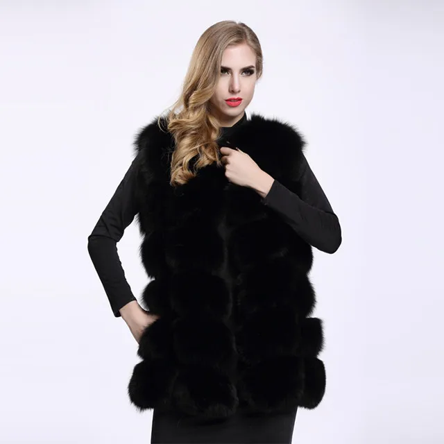 Меховая жилетка из натурального меха для женщин, роскошный жилет, короткая шуба без рукавов, теплая куртка Jas, зимняя меховая жилетка для женщин - Цвет: Black