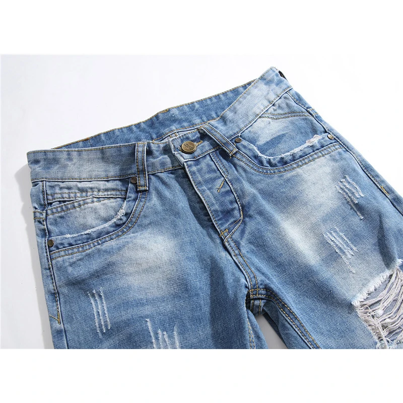 New Fashion Mens Blue Hole Jeans Luxury Men Slim Denim Trousers Slim Pencil Pants Blue Jeans for Men Hip Hop