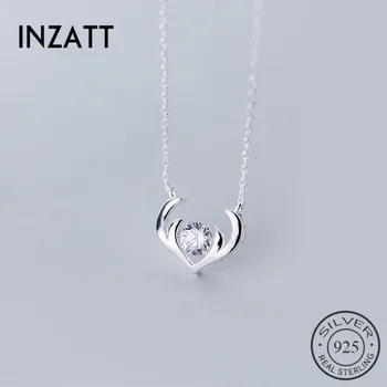 

INZATT Real 925 Sterling Silver Minimalist Zircon Hollow Deer Pendant Necklace For Elegant Women Party Cute Fine Jewelry 2019