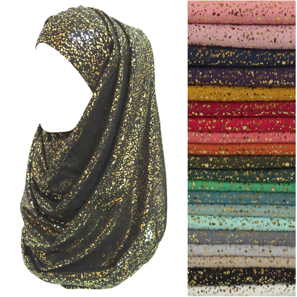 

20pcs/lot Gold Glitters Head Scarf Shawl Wrap Plain Color Long Shawls Muslim Scarves Hijab