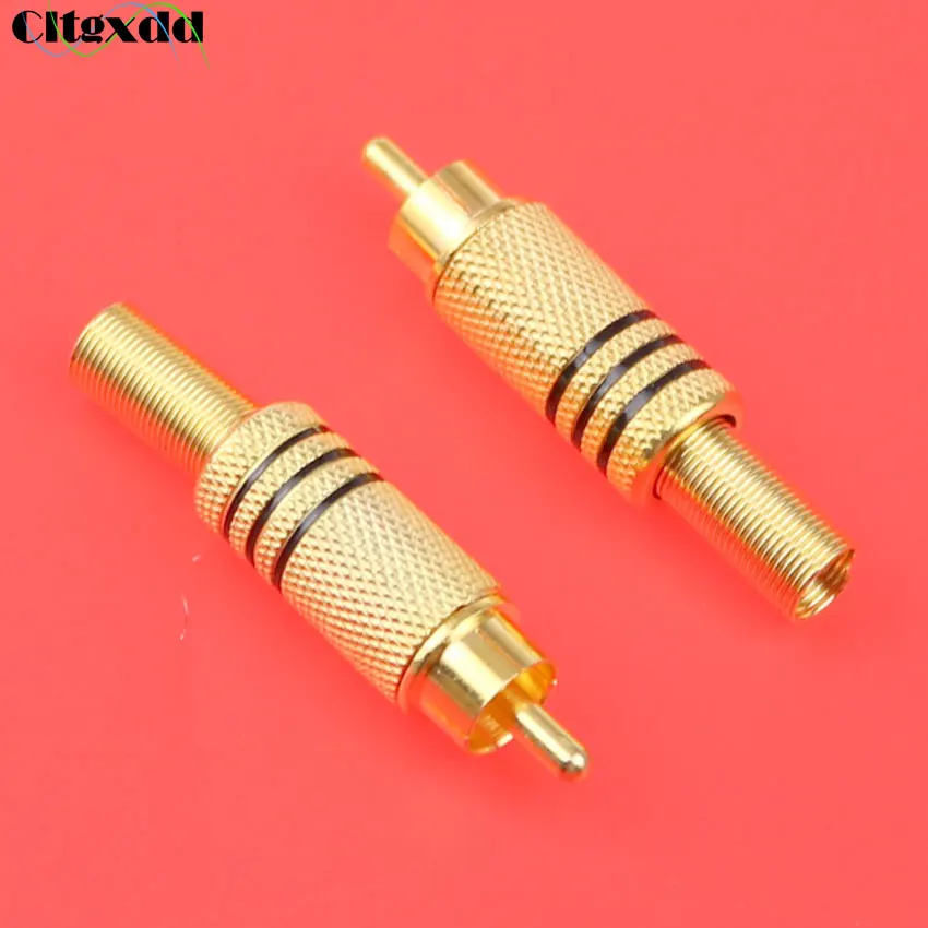 

cltgxdd RCA Connector Male jack Plug AV Plugs for PC Audio Vedio Welding DIY Parts Gold Black Metal Spring