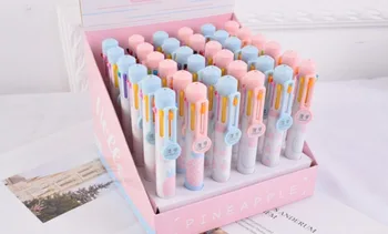 

8 color hand account pen pineapple Multicolor ballpoint pen 8 in 1 color pen school prize gift student ballpoint pen 36pc/lot