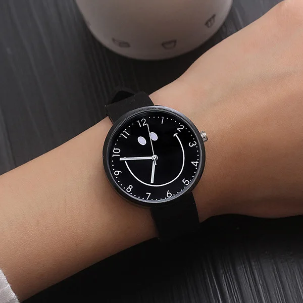 Black JBRL Наручные детские часики Дети Мода улыбкой лицо Quartzwatch силиконовые Однотонная одежда часы подарок для девочек детские часы Relogio Infantil - Цвет: Black