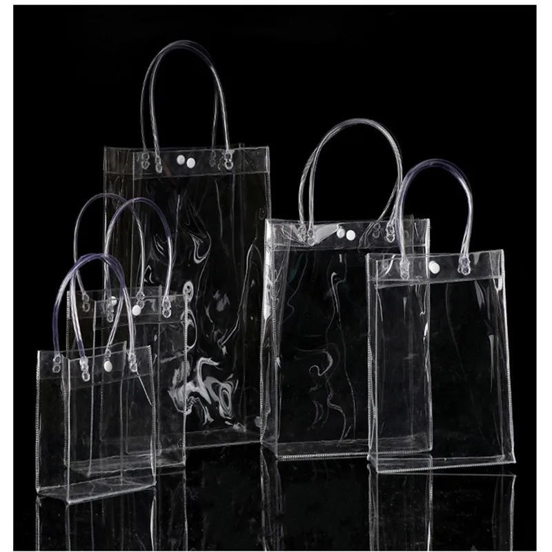 13*15*7 см Прозрачные демонстрационные сумки маленькие, прозрачные подарочные пластиковые пакеты мини ПВХ сумки косметическая сумка с ручкой Упаковка 10 шт./лот