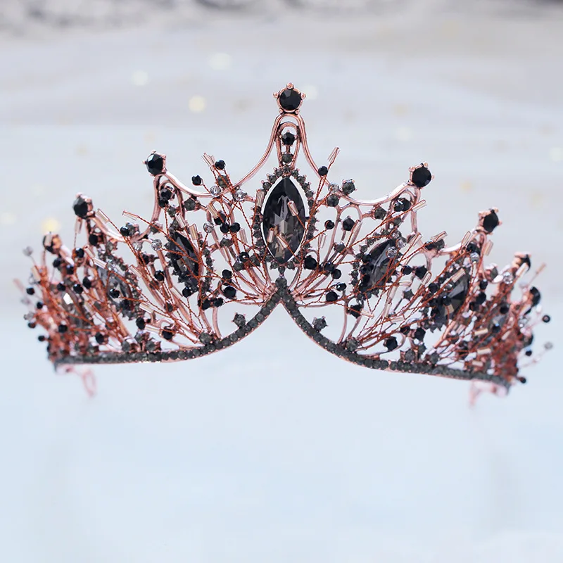 Барокко бронзовая винтажная бусинка из черного кристалла свадебная корона-Тиара Стразы Pageant Prom Veil тиара свадебная диадема аксессуары для волос