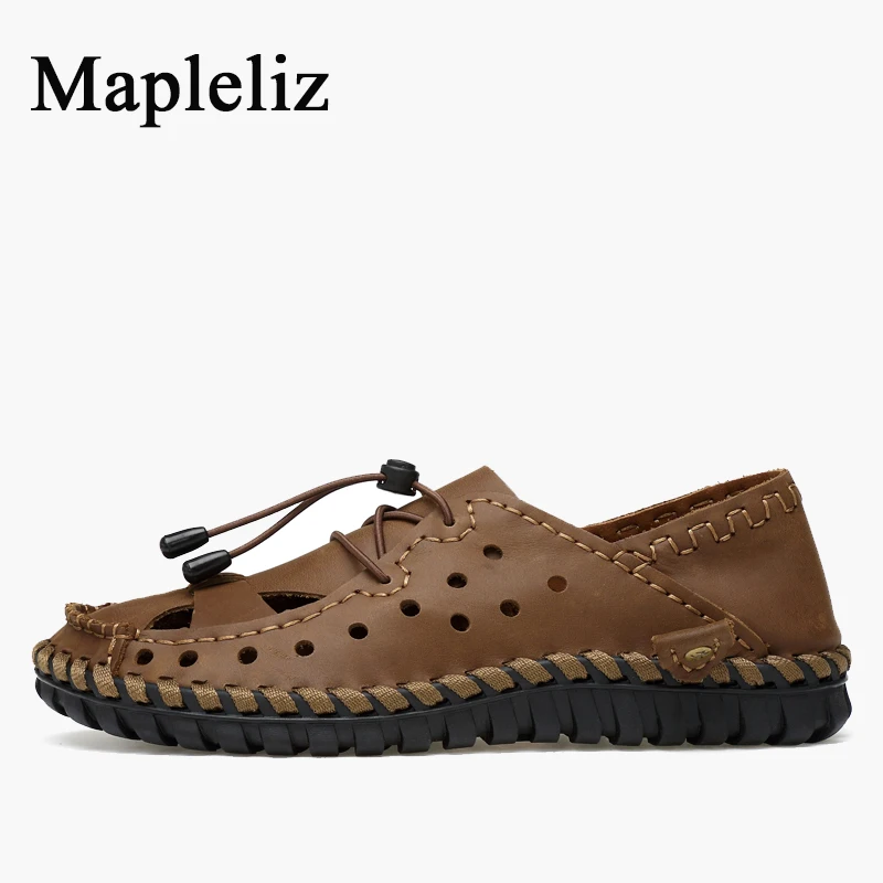 Mapleliz Brand Men Sandals Classics Handmade Genuine Cow Leather Retro