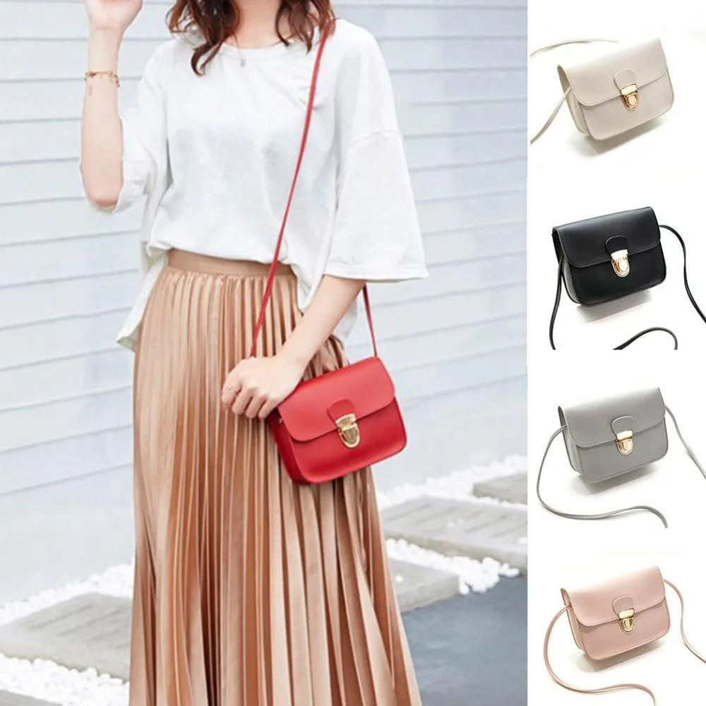 2019 جديد بو الجلود حقيبة يد صغيرة الأحمر الوردي أكياس Crossbody للنساء قفل تصميم حقائب كتف الإناث حقيبة ساع Sac