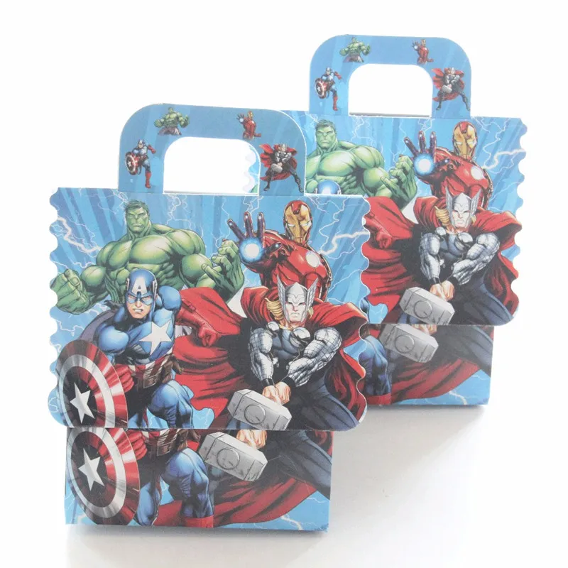 6pcs Cartoon Beauty and beast Handbag Avengers Candy Box Birthday Party Decorations Kids Paper Gift Boxes Baby Shower Supplies