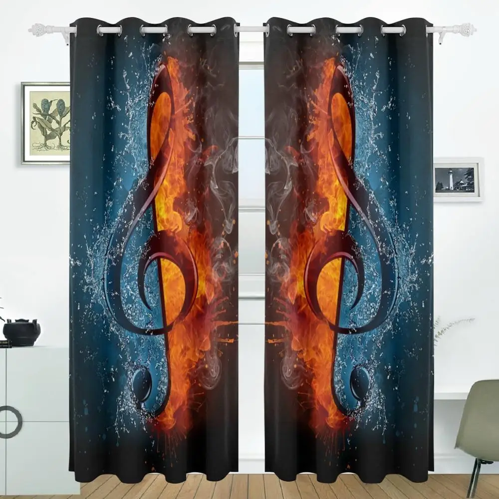 Water And Fire Musical Note Curtains Drapes Panels Darkening Blackout