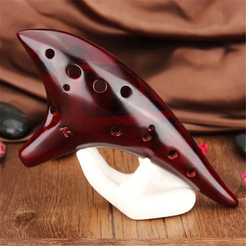 1 piezas 12 agujero rojo dolomita tono Alto C ardiente profesional Ocarina flauta instrumento Musical para el amante de la música y principiantes