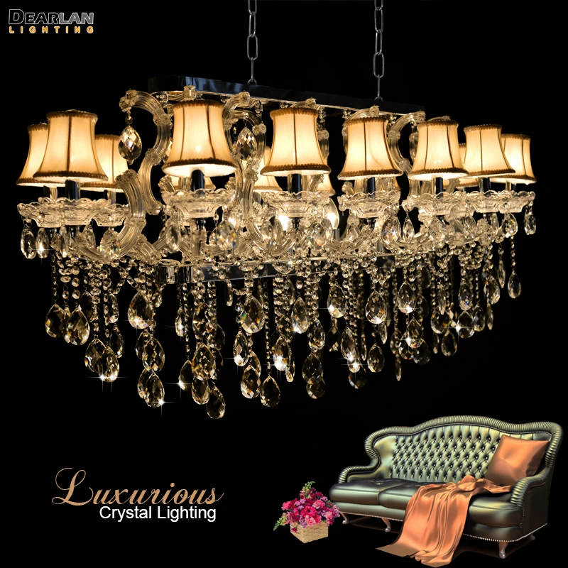 

Hotel Maria Theresa Lights Authentic Cristal Pendants Rectangle Crystal Chandelier Lamp Foyer Lusters for Dining Room 18 lights