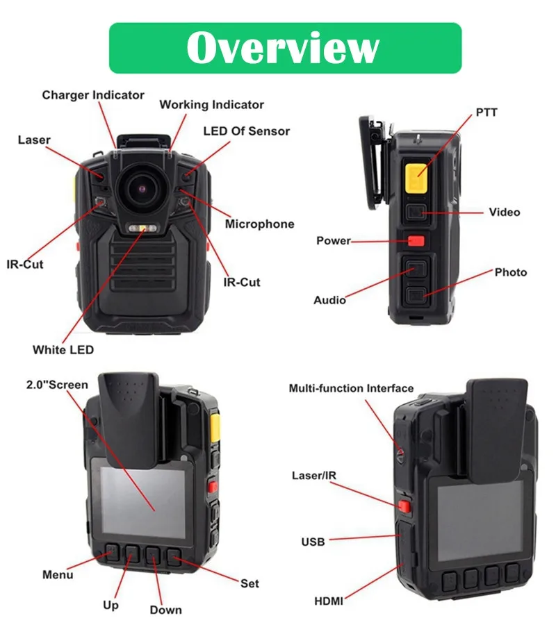 Wearable Body Camera 64GB GPS Night Vision And Remote Control Full HD