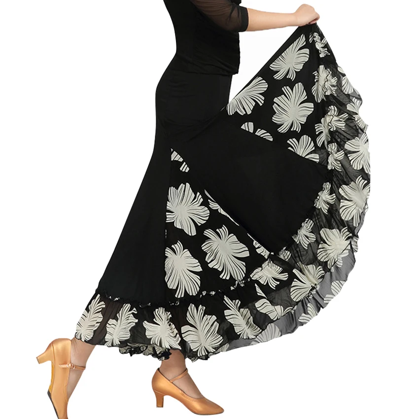 Ballroom Dance Skirt Long Length Spread hem Elegant Modern Dance Maxi