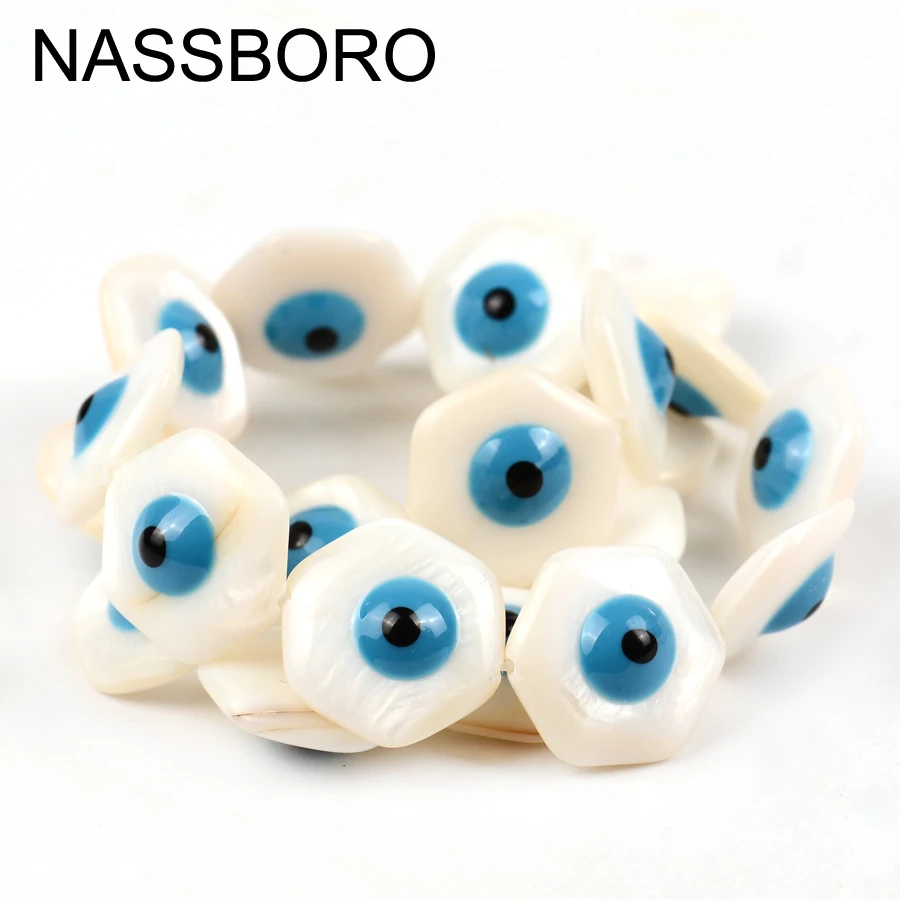 

Natural Hexagon Shape White Shell Bead Evil Eye Beads Loose Spacer Beads for Jewelry Making Needlework Diy /Handmade NASSBORO
