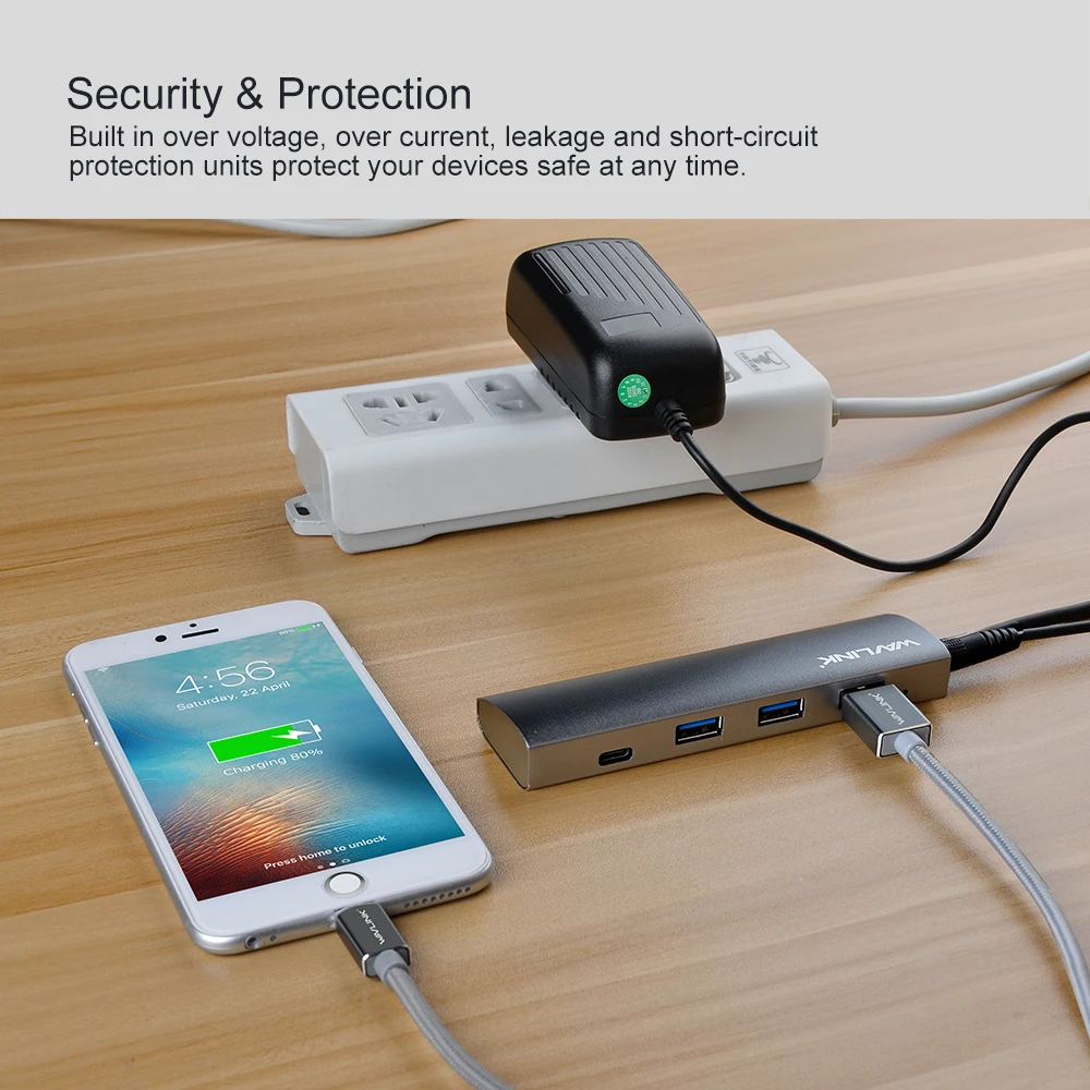 Алюминий 4 порта usb хаб с Мощность адаптер 5 V/4A USB C концентратор Тип