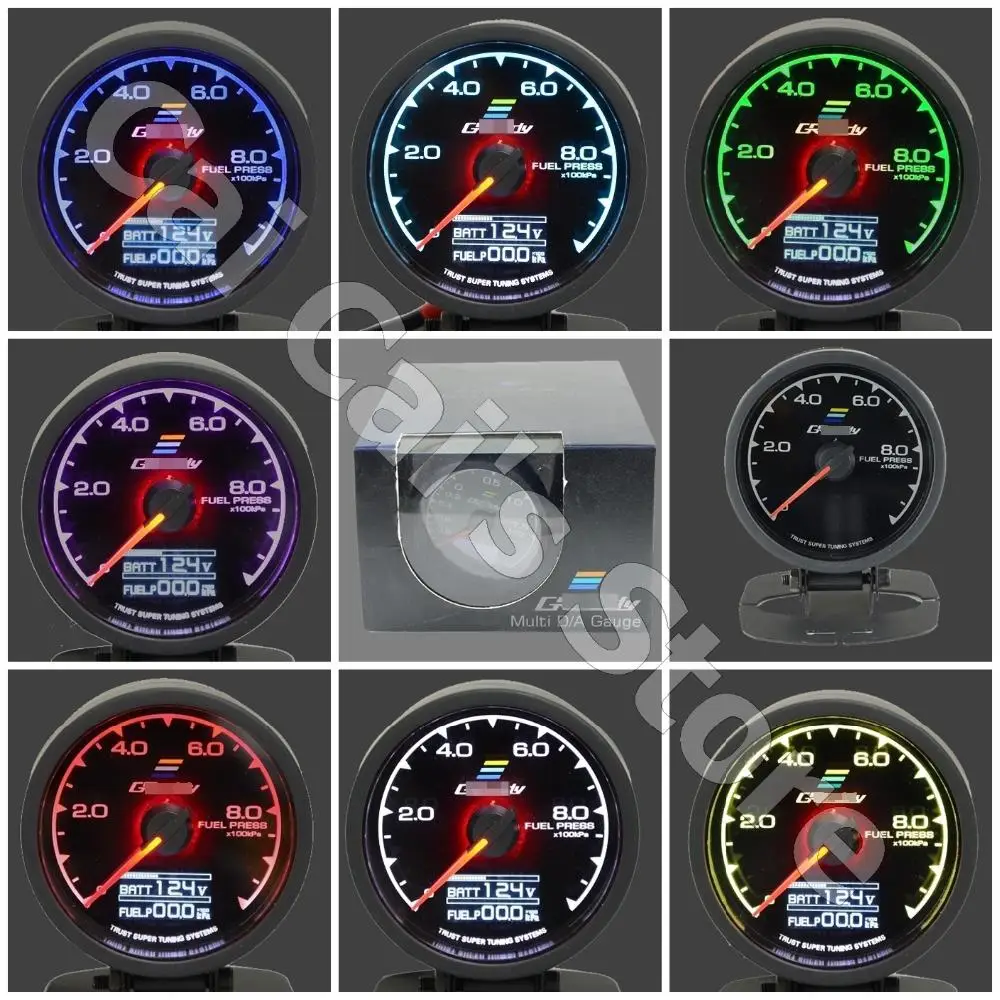 

GRe**y Gauge Fuel Press Gauge GReddi 7 Light Color LCD Display With Voltage Fuel Pressure 62mm 2.5 Inch With Sensor Racing Gauge