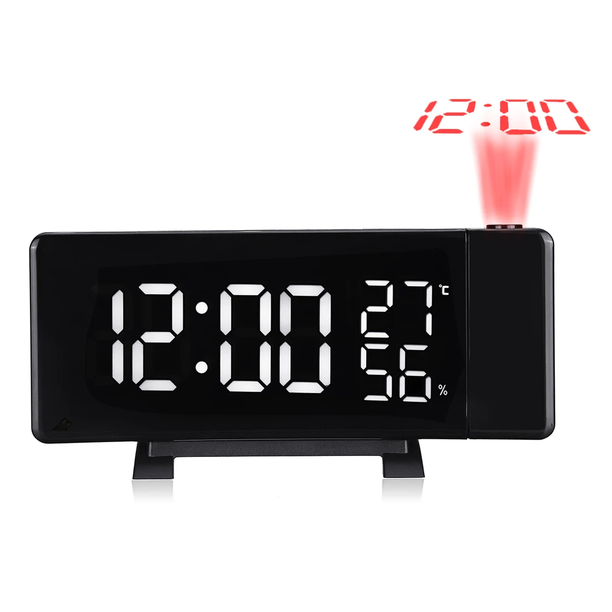 

Digital Radio Alarm Clock Projection Snooze Time Temperature LED Display USB Charge Cable 110 Degree Table Wall FM Radio Clock