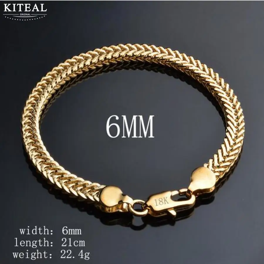 

KITEAL best friends Gold color bracelets for man 6MM 19 21 CM 20 inch link chain link chain pulsera wedding jewelry