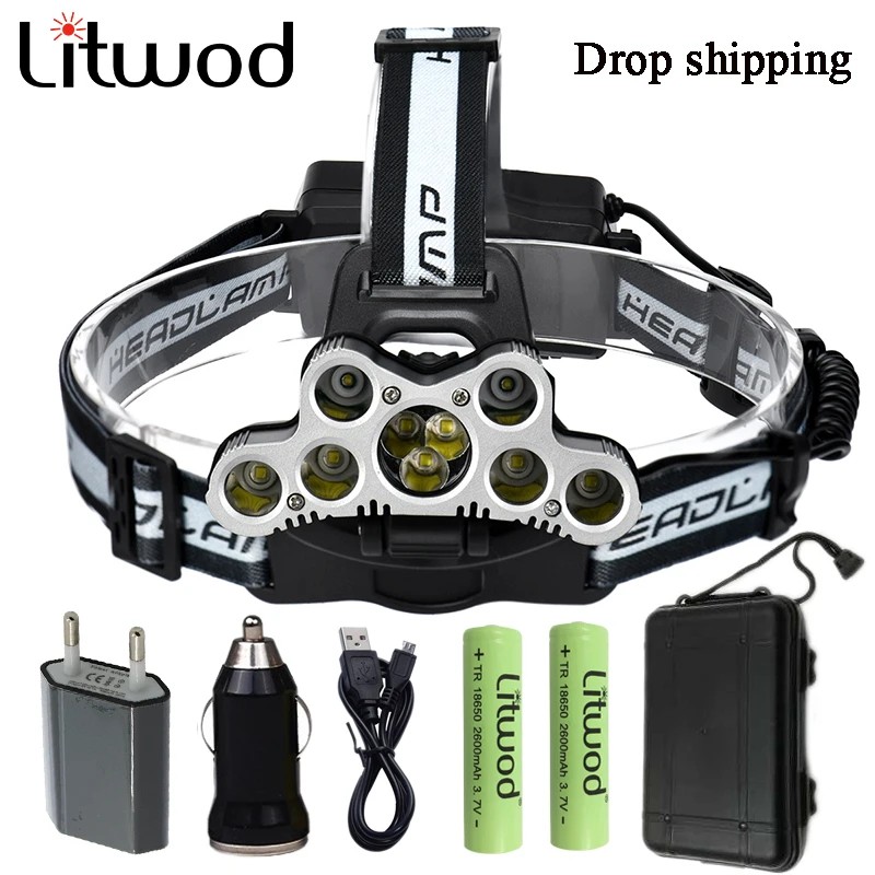 

Litwod z20 XM-L T6 9 LED 30000LM Headlamp Headlight head flashlight torch lamp USB rechargeable 18650 battery drop shipping