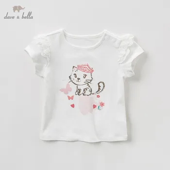 

DBQ10308 dave bella summer baby girls fashion T-shirt children cute cat tops girls high quality pullover kids lolita tees