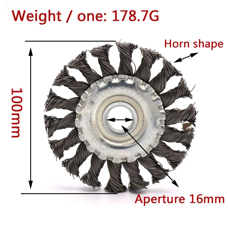 1 шт. 4 дюйма крученая Стальная Плоская проволочная колесная щетка 100x16 мм завязанная крученый узел круглое обжимное колесо для угловой шлифовальной машины