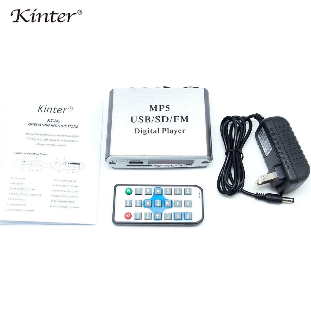 Kinter M5 mini audio amplifier USB SD input play MP3 MP5 format video supply power adapter remote control