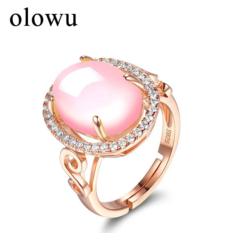 olowu Women Rose Gold CZ Crystal Adjustable Rings Natural