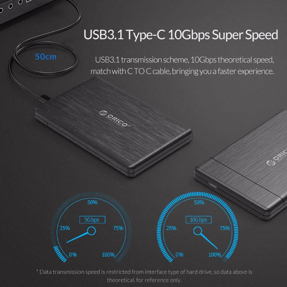 Чехол ORICO HDD 2,5 ''type-C SSD корпус USB3.1 10 Гбит/с USB C SSD футляр для внешнего жесткого диска HighSpeed для 7 мм SSD Поддержка UASP