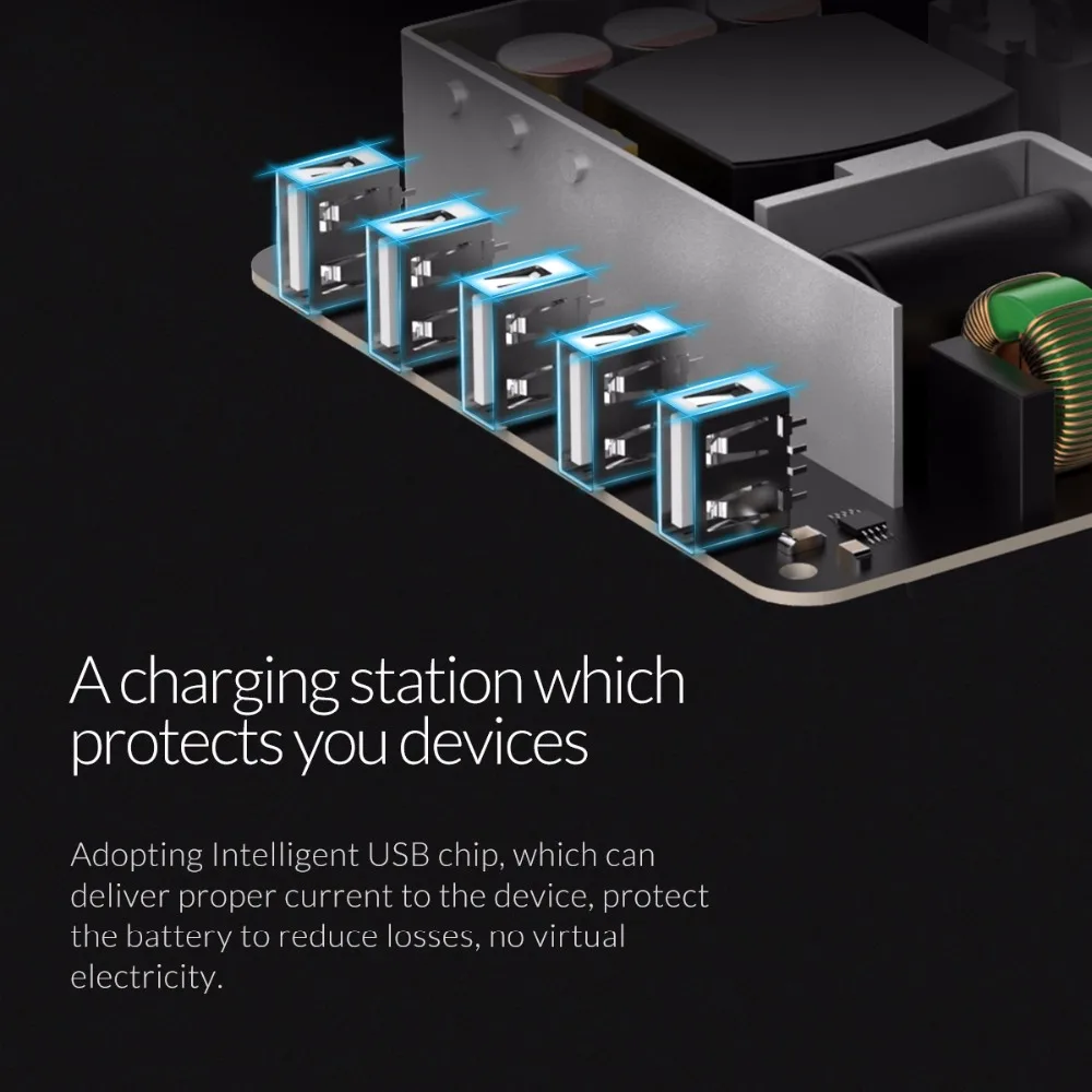 ORICO 5 портов USB Зарядное устройство Док-станция с держателем телефона 5V2. 4A* 5 40 Вт макс для телефона и планшетного ПК