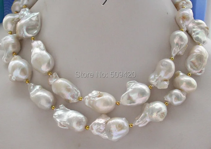 

Free Shipping >>33" 28mm BAROQUE WHITE KESHI REBORN PEARL NECKLACE