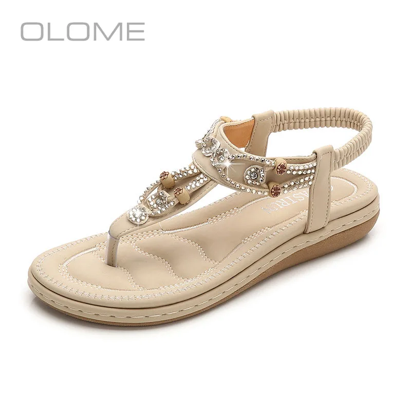 

OLOME New super fire fashion Bohemia trend personality wild Casual beaded female Beef tendon sandals Large size35--42